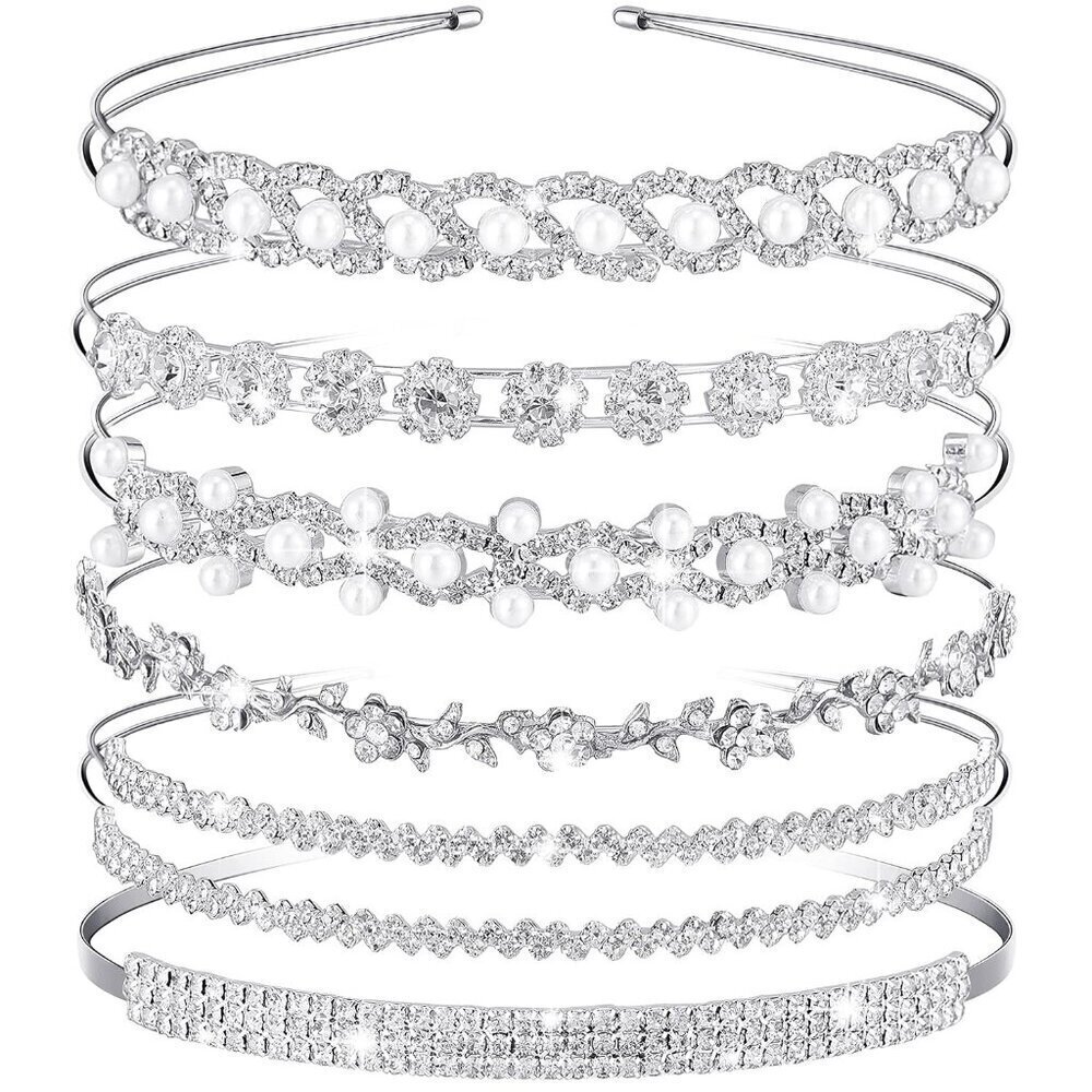6 Piece Wedding Headbands Set Faux Pearl Rhinestones Crystal Flowers Leaves